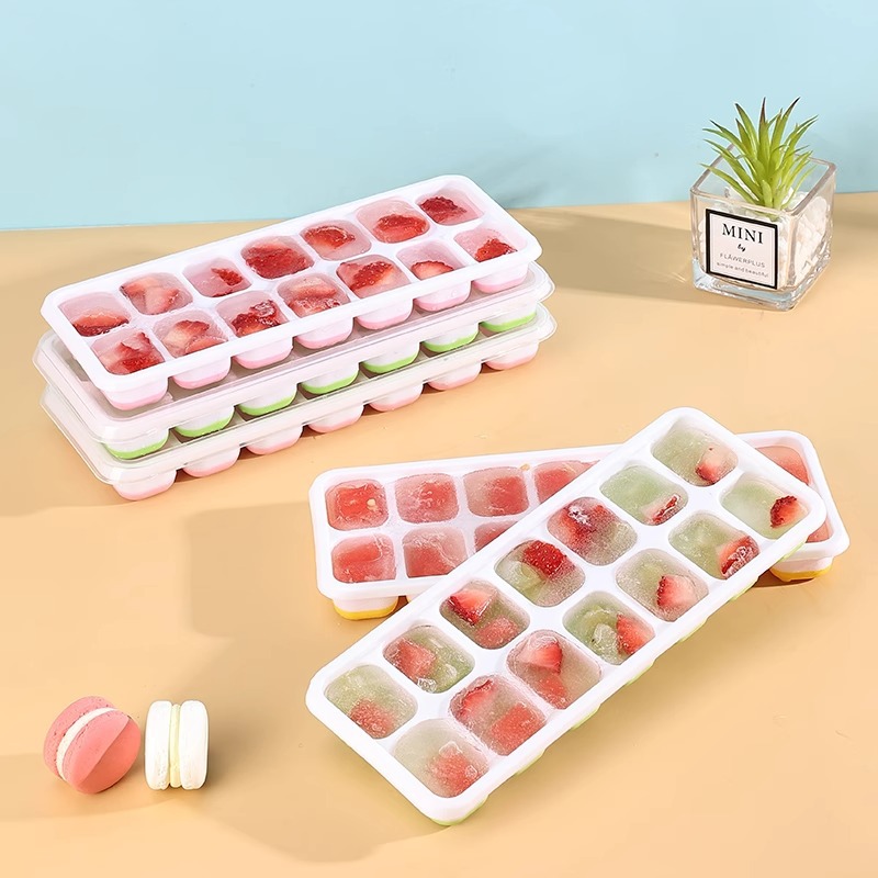 Ice Cube Mold Food Grade Silicone Frozen Ice Storage Box Household Refrigerator Ice Box with Lid Homemade Ice Cube Grinding Tool