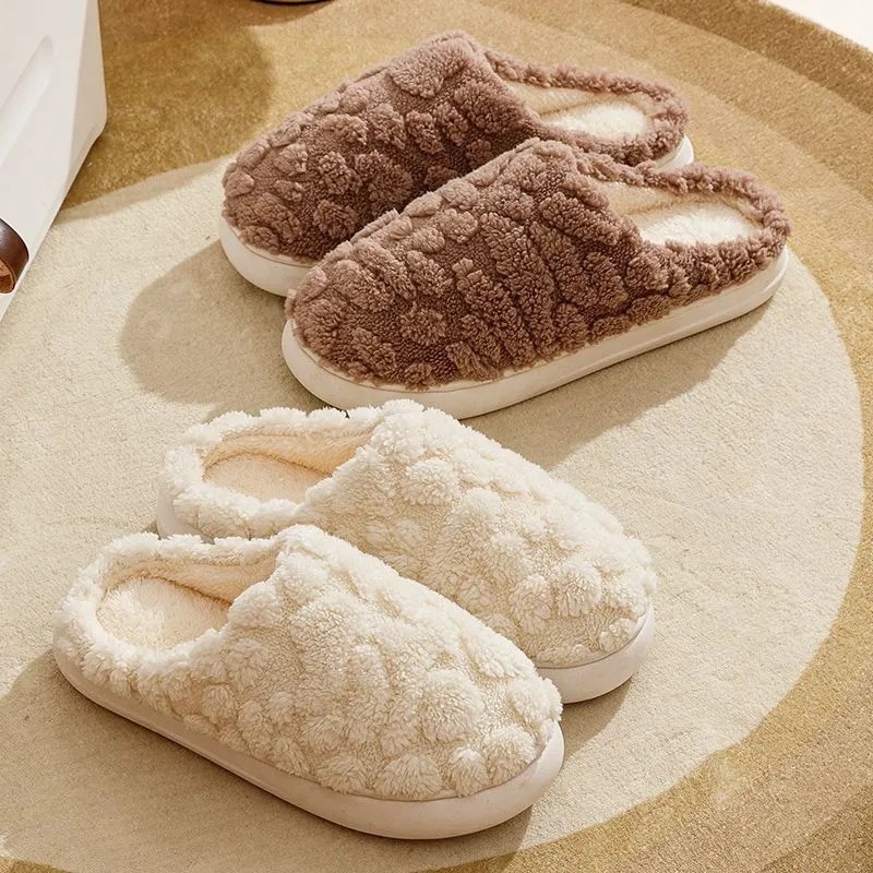 Chain Supermarkets Supply 2025 Winter Marshmallow Couple Home Thick-Soled Soft-Soled Warm Fleece-Lined Cotton Slippers