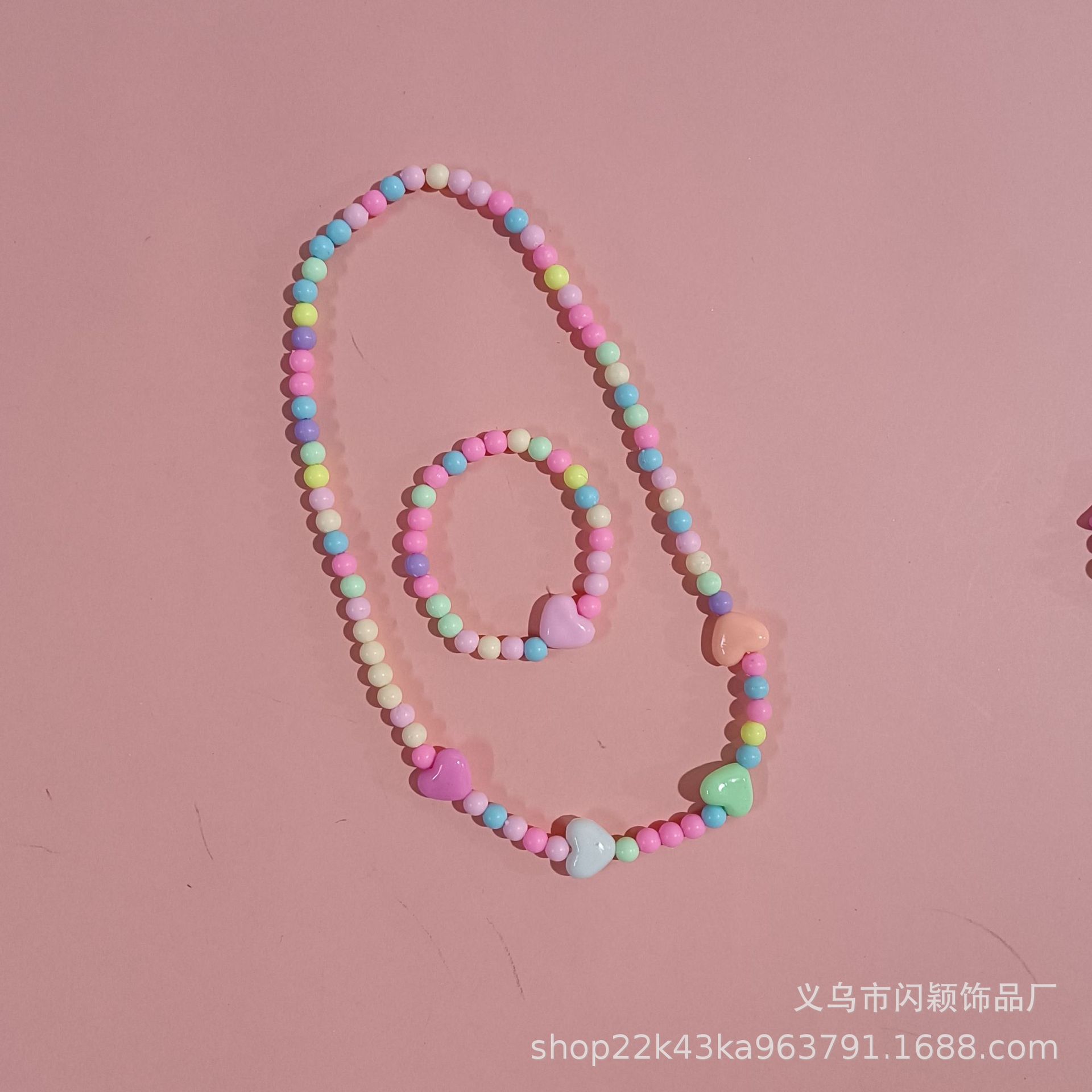 New Princess Baby Korean Candy Color Necklace Children's Necklace Bracelet Set Two-Piece Set Yiwu Jewelry Wholesale