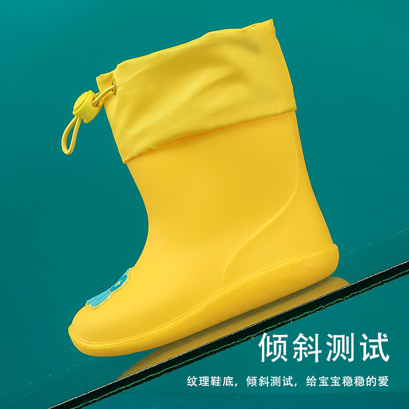 Children's Belted Waterproof Rain Boots Boys and Girls Cute Cartoon PVC Non-Slip Comfortable Mid-Tube Water Shoes Fleece Rain Boots