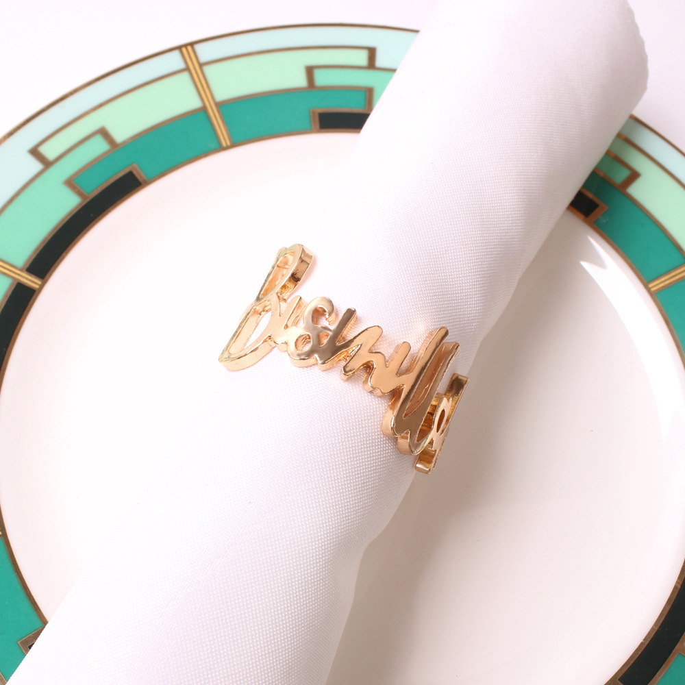Cross-border alloy polished Golden letter napkin ring Arabic napkin ring mouth cloth ring napkin buckle wholesale