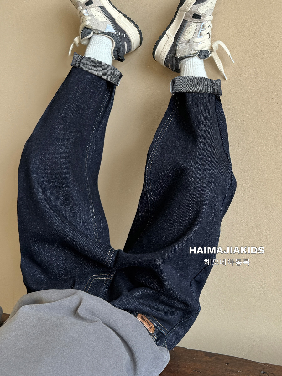 Haima's Boys' Jeans Autumn Clothing Children's Pants Big Kids 2025 New Boys' Autumn Long Pants Fleece-Lined Children's Clothing