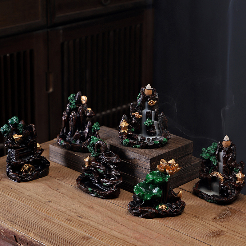 Resin backflow incense burner creative retro porch ornaments incense aroma burner antique fish tank rockery landscaping sandalwood burner