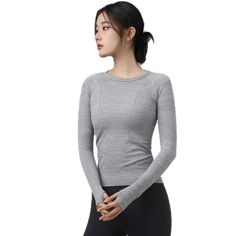 Seamless All-in-One Yoga Clothes Round Neck Slim-Fit Slimming Sports Long-Sleeved 2024 Autumn and Winter Top T-Shirt All-Match