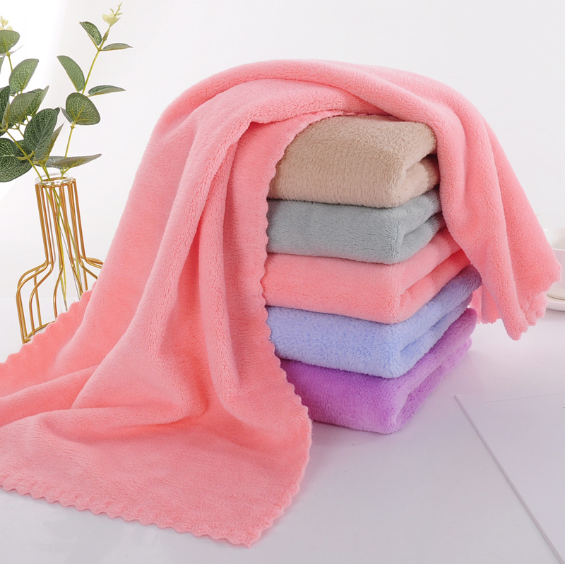 Factory Solid Color Coral Fleece Towel Warp Knitted Cutting Edge Not Deformed Thickened Soft Absorbent Gift suit Bath Towel