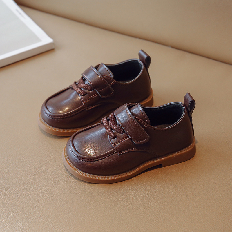 2025 Spring and Autumn New Korean Style Children's Leather Shoes Baby Fashion Toddler Shoes Boys Soft Soled Single Shoes Solid Color Casual Shoes