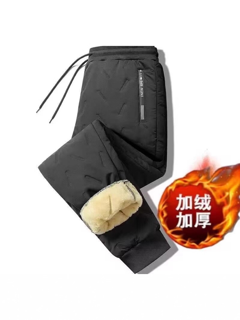 Fleece-Lined Thickened Lamb Wool Pants for Men, Casual Versatile Cotton Pants, Winter Cold-Proof Sports Warm Jogger Sweatpants Wholesale