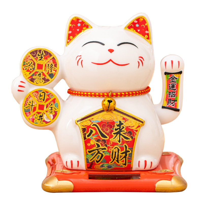 Ceramic solar car lucky cat store gifts can shake hands annual meeting gifts with small car ornaments
