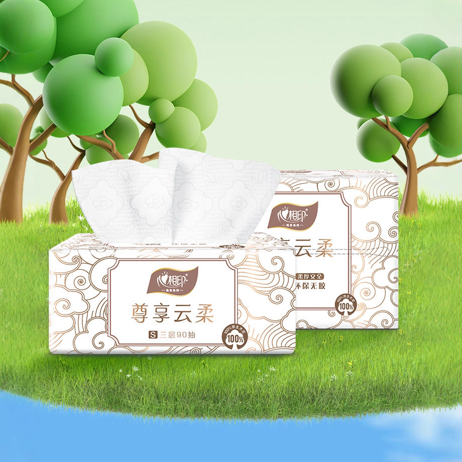 Heart-To-Heart Tea-Themed Tissue Paper, Three-Ply, 100 Sheets, Thickened Facial Tissue, Toilet Paper, Napkins, Wholesale Box for Commercial Use with Embossed Design