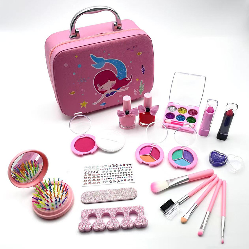 Cross-Border Hot Selling Children's Cosmetics Girls Toys New Mermaid Cosmetics Nail Polish Lipstick Handbag