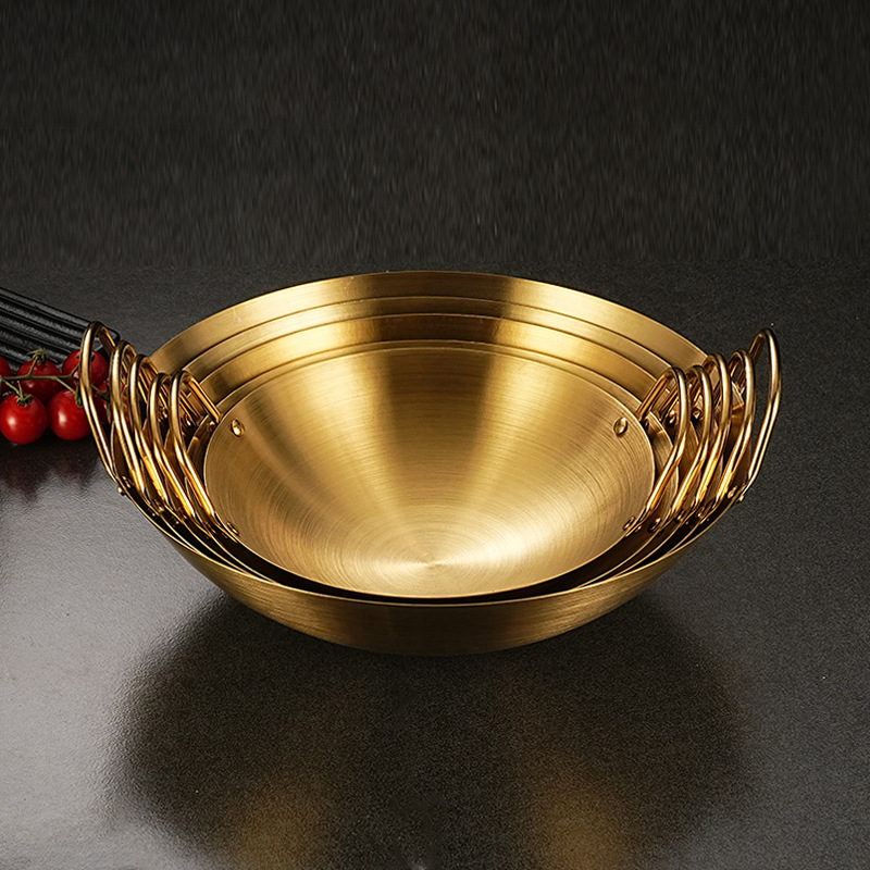 Thickened Stainless Steel Small Dry Pot Golden Double-Eared Seafood Pot Spicy Hot Pot Outdoor Convenient Multi-Purpose Dry Pot Wok