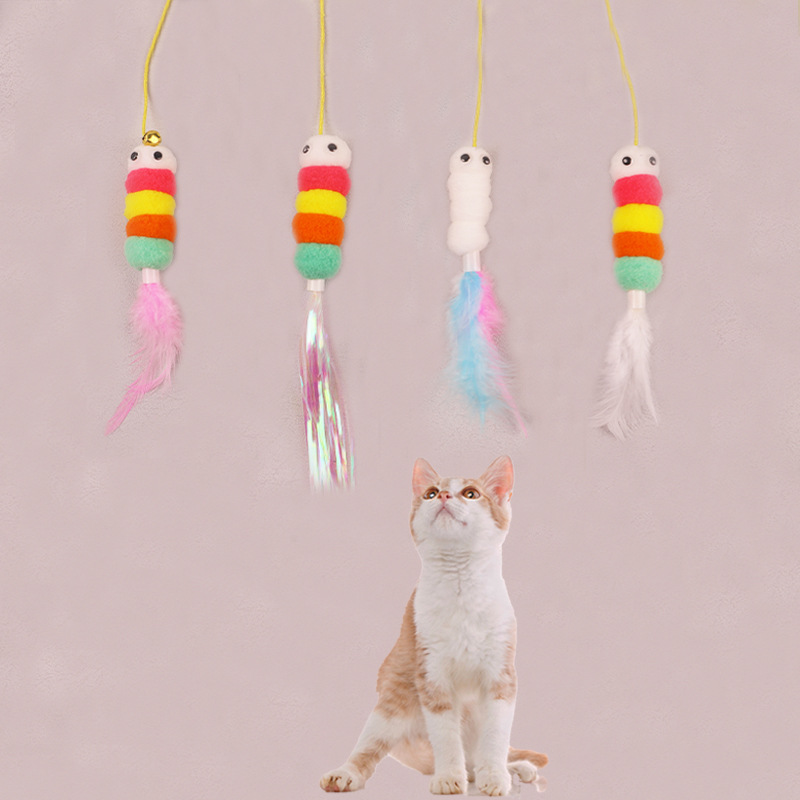 New hanging cat teasing stick retractable hanging door elastic rope feather self-hi boredom artifact explosions funny cat toys