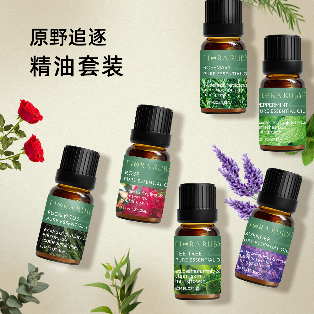 Cross-Border Plant Skin Care Aromatherapy Essential Oil Set Rose Rosemary Aromatic Pure Essential Oil Beauty Salon Manufacturer Wholesale