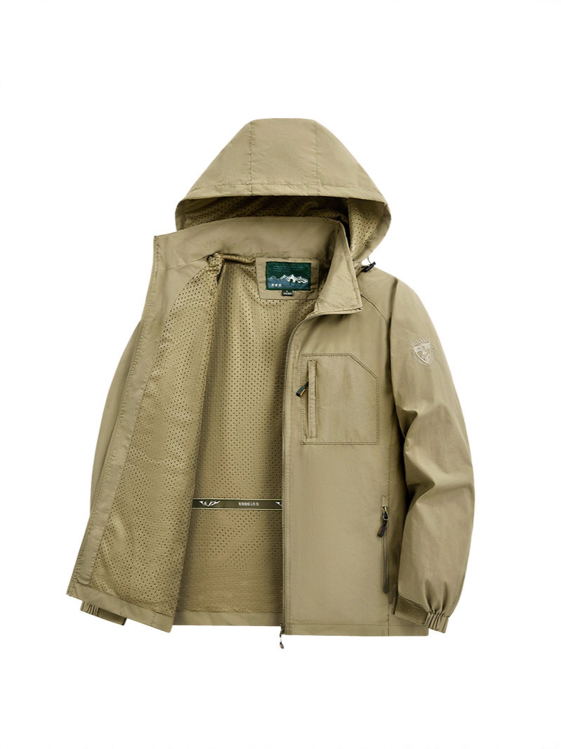 男士春秋季运动夹克休闲中老年可脱卸帽防风防水工装机能外套上衣