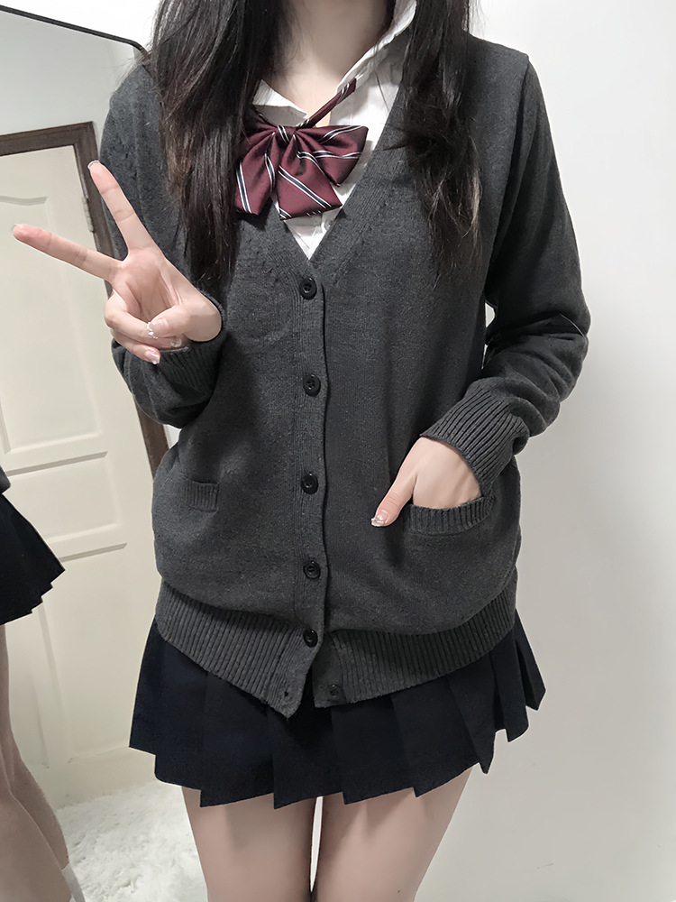 Original Jk Basic Pure Color Cardigan Knitwear Japanese Style Uniform Long-Sleeved Loose Versatile Knitwear Jacket
