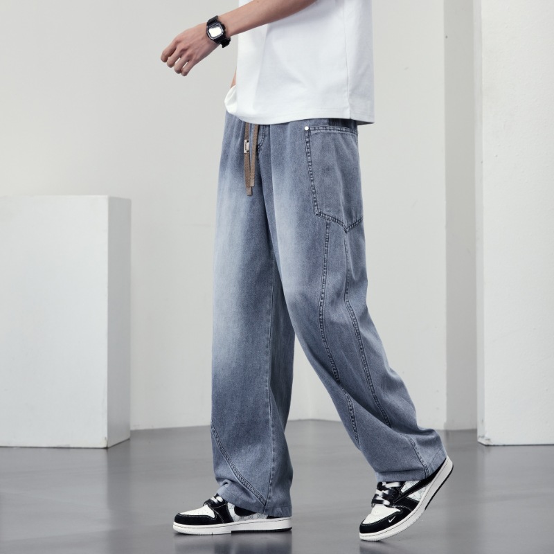 JYF-2575 Jeans Men's 2025 Spring Loose Straight Casual Trousers Teenagers Washed American Style