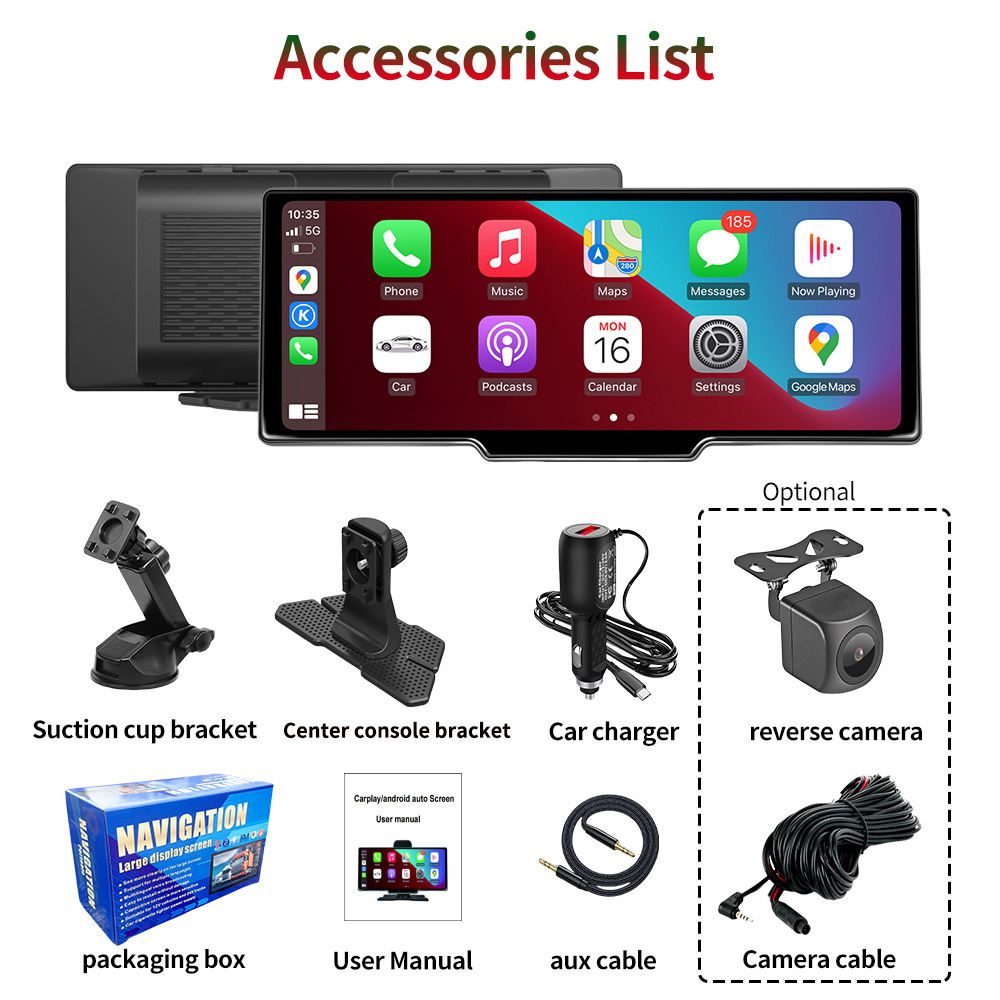 Cross-Border 10.26inch Central Control Portable Car Smart Screen Wireless Carplay Android Auto Bluetooth Ahd Reversing