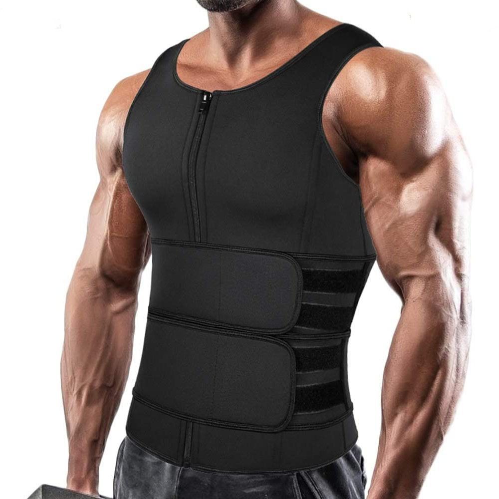 European and American Neoprene Sweat Suit Sports Zipper Belt Sweat Vest Fitness Beer Belly Tight Shapewear for Men