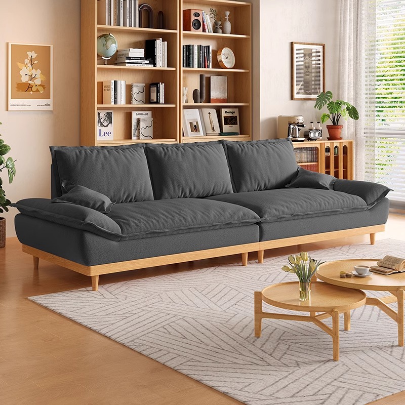 New Cream Wood Sailboat Cat Scratch Fabric Sofa Living Room Modern Simple Japanese Style Straight Row Nordic Small Apartment