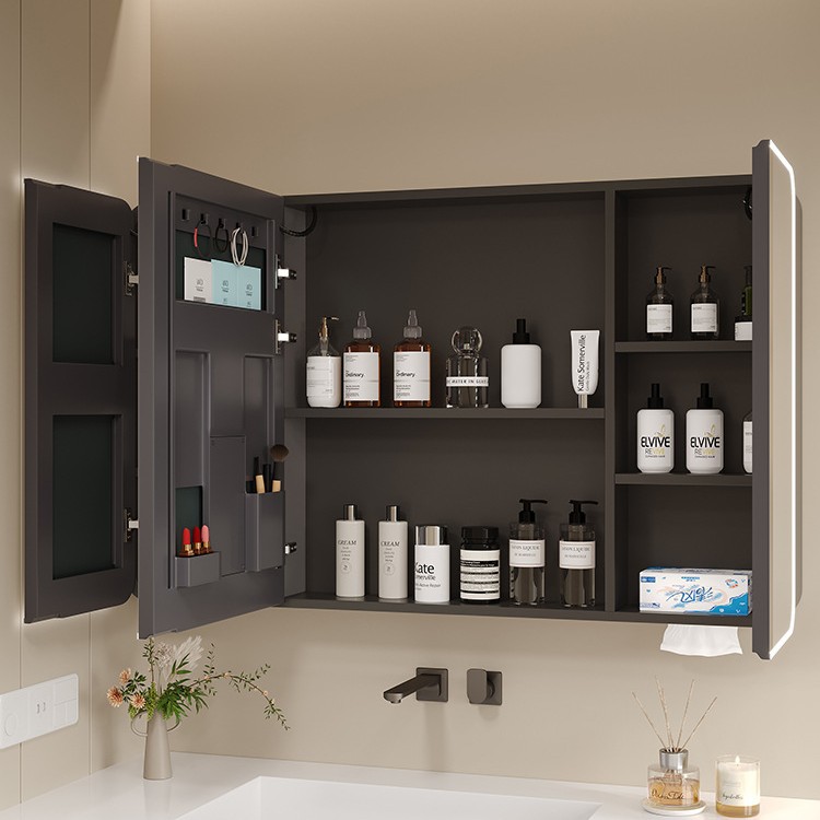 New Arc Smart Mirror Cabinet Space Aluminum Bathroom Wall-mounted Separate Mirror Box with Storage Rack Beauty Mirror Storage