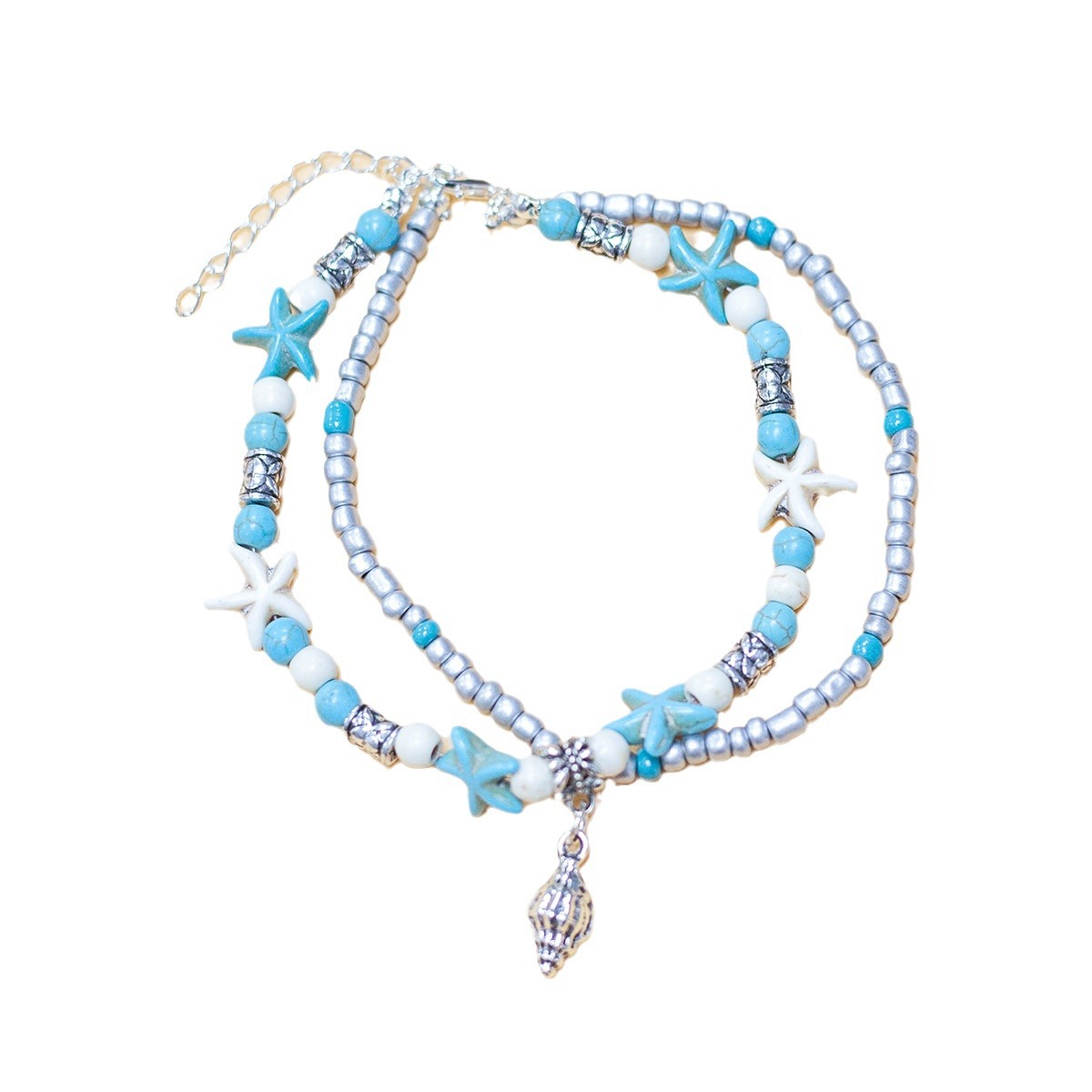 European and American Fashion Summer Beach Holiday Wind Turtle Fish Tail Tree of Life Shell Scallop Double Layer Multi-Style Foot Chain