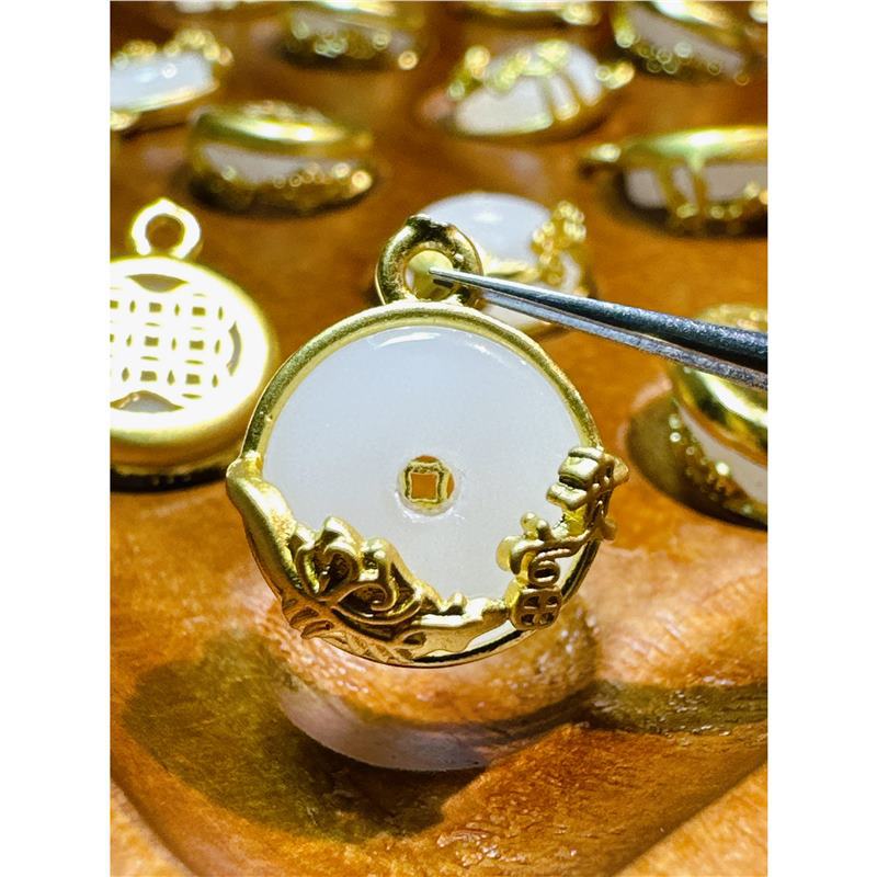 12mm New Chinese Style Sand Gold Inlaid Jade Safety Buckle Pendant Cheongsam Han Dynasty Silk Vest Ancient Costume Song Brocade Accessories
