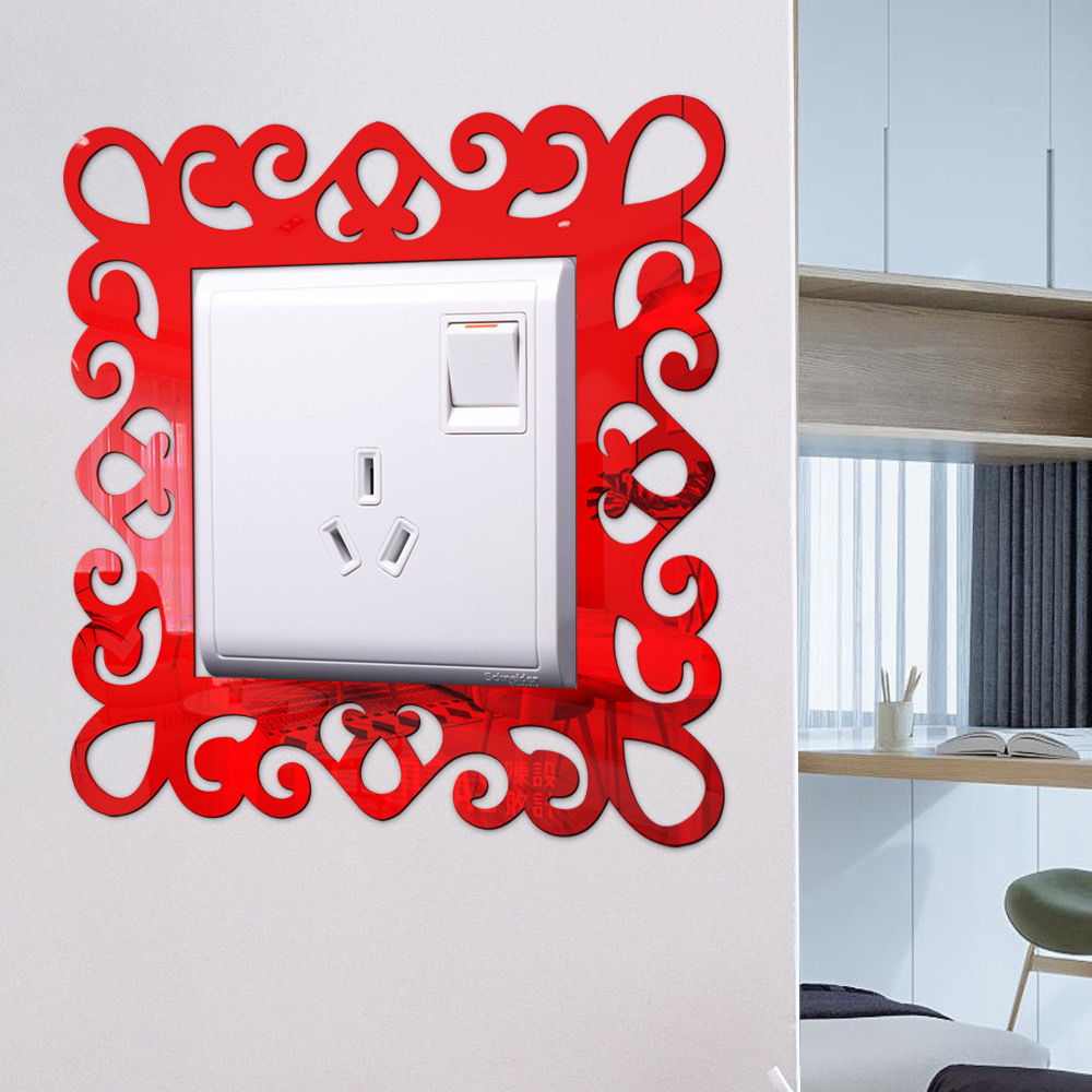 Cross-border Lace Acrylic Switch Mirror Wall Stickers Living Room Bedroom Switch Personalized Decorative Self-adhesive Wall Stickers
