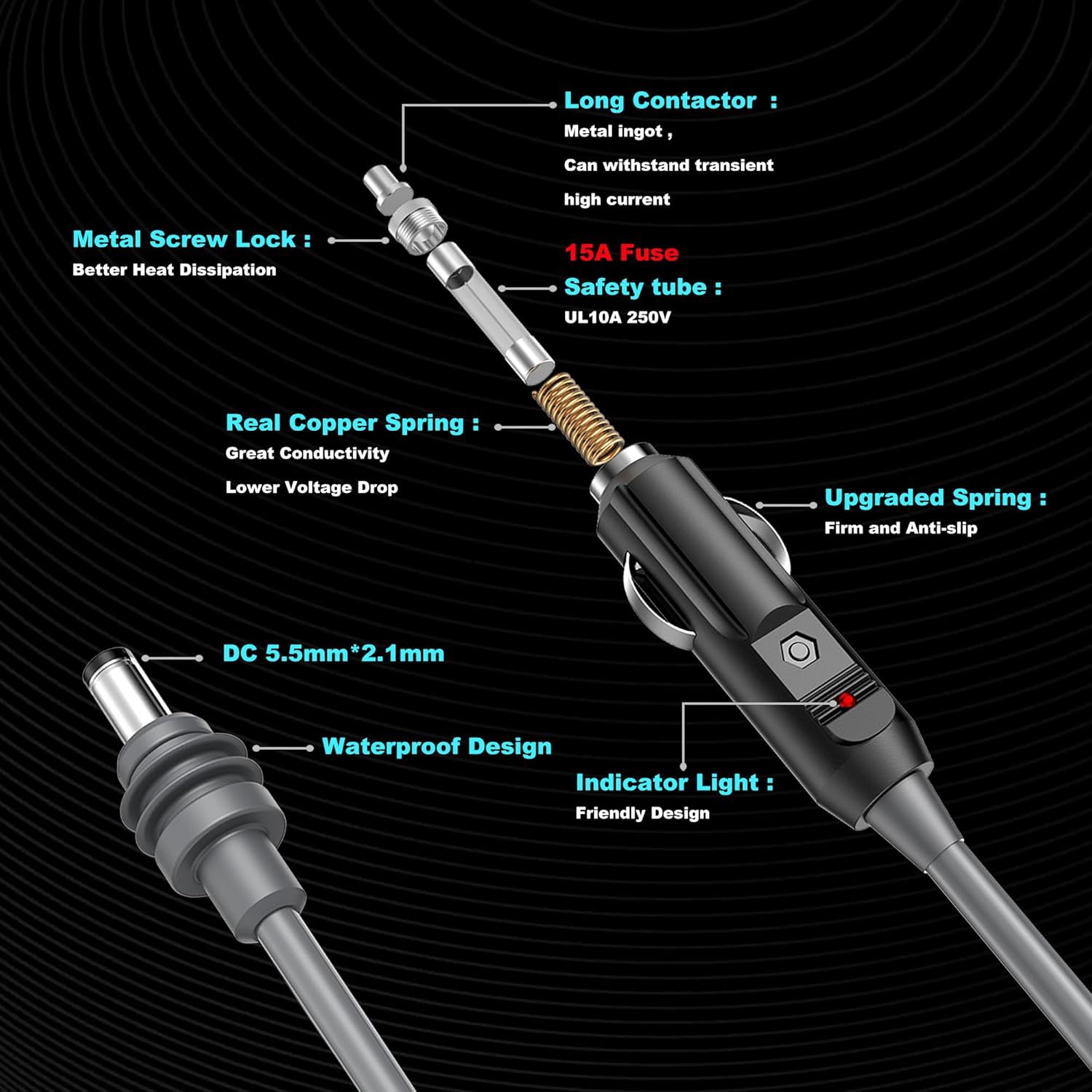 12-24V Input Car Charger to Dc Power Cord