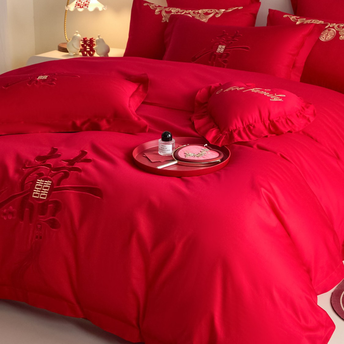 Casual Chinese Red Wedding Four-Piece Wedding Pure Cotton Festive Dowry Quilt Cover New Wedding Bedding Preparation