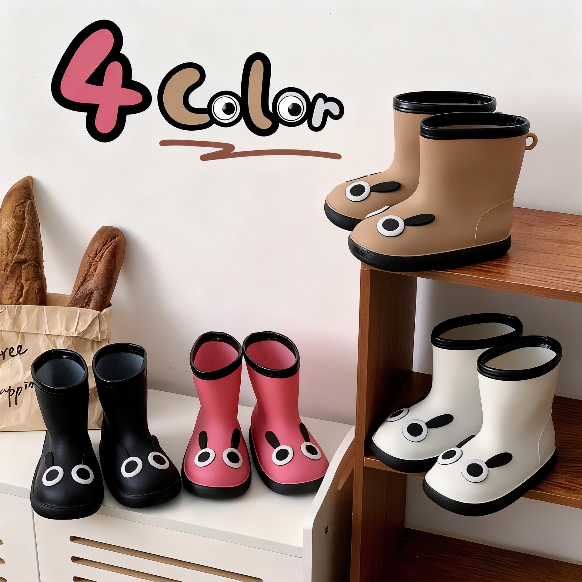 New Popular Four-Season Children's Rain Boots for Kindergarten Outdoor Wear Warm Waterproof Shoes Non-Slip Bottom Cartoon Rain Boots for Children