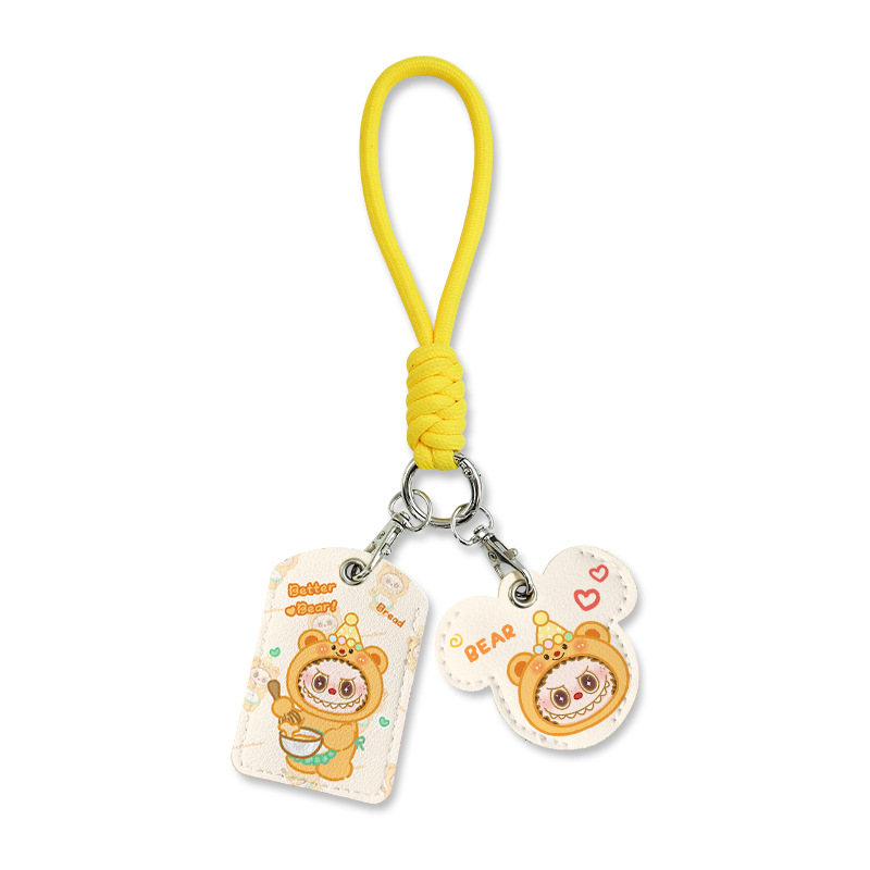 2025 New Cute Cartoon Leather Electric Vehicle Key Protective Cover Battery Car Key Cover Access Card Cover Elevator Card