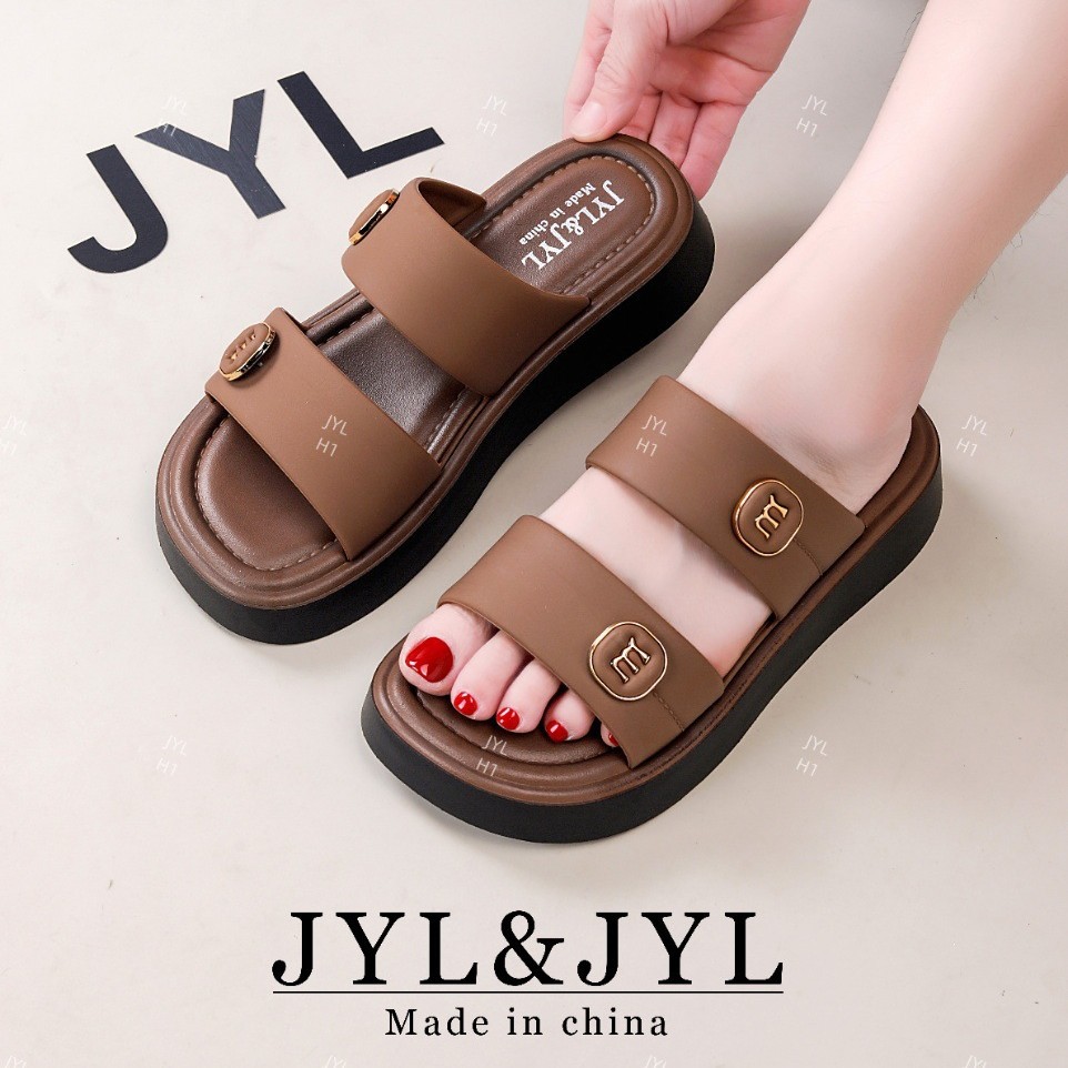 Arc De Triomphe 25 Spring and Summer New British Style Slippers for Women Thick-Soled British Leather Buckle Roman Sandals for Women