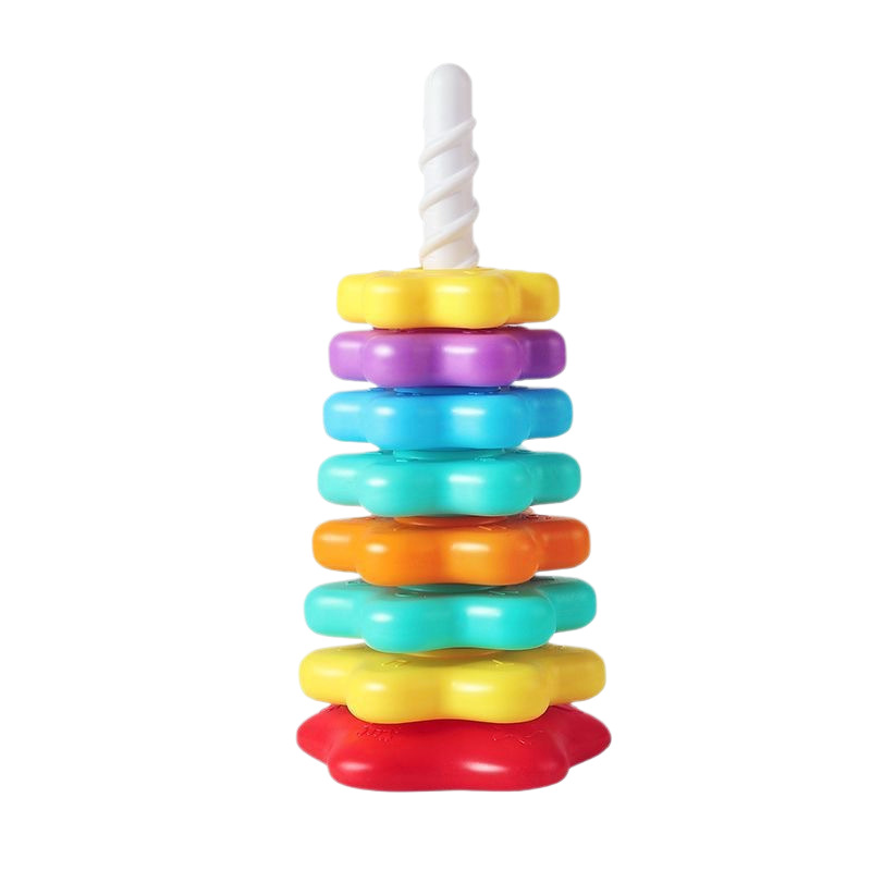 Children's Rainbow Spin and Stack 1-2 Years Old Baby Educational Early Learning Spin and Stack Toy Infant Stack and Stack