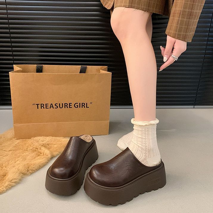 Thick-Soled Closed-Toe Mule Slippers for Everyday Use, Versatile 2024 New Lazy Style Height-Increasing Mules with Half-Heel