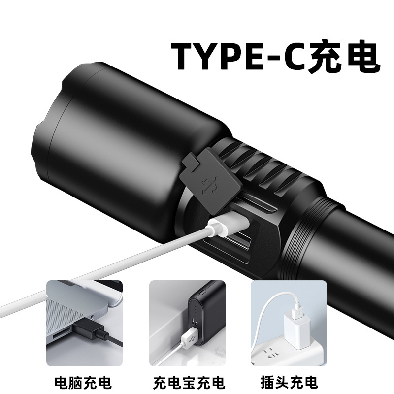 Cross-border new bright white laser Wick charging multi-functional telescopic zoom long-range focusing outdoor lighting flashlight