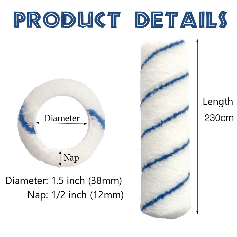 Factory Direct Sale 9inch Paint Roller ‌   1/ 2inch High Wool Polyester Blue Stripes