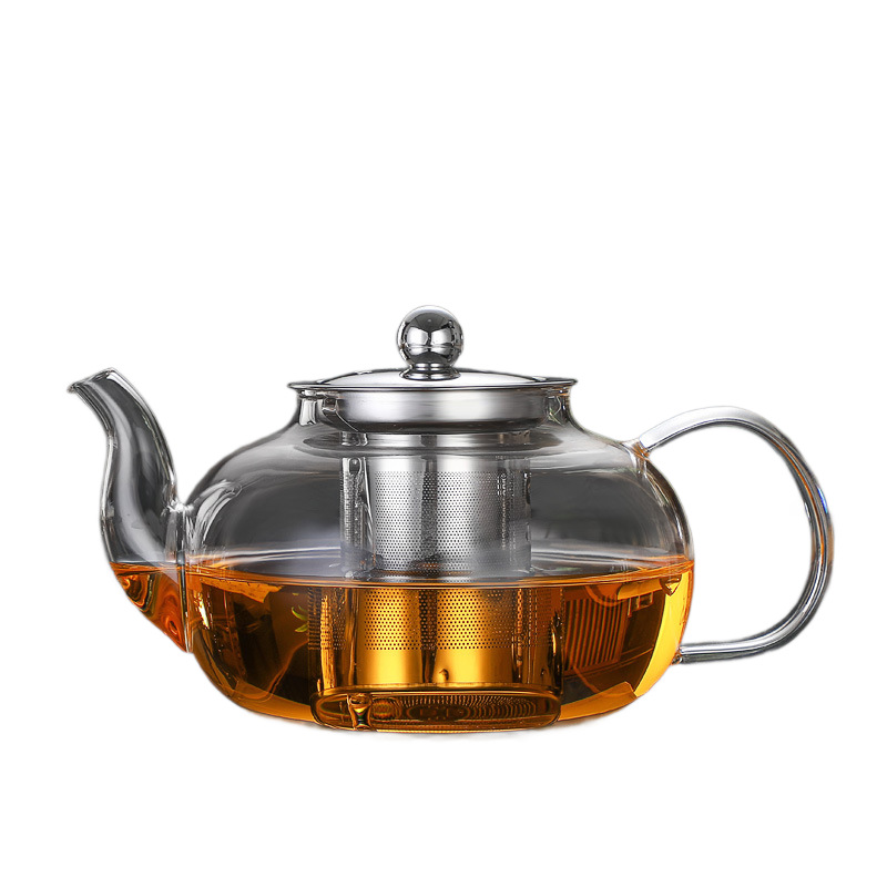 Round Steel Tea Pot for Home Daily Tea Making Utensils Tea Water Separator High Borosilicate Glass Heat-Resistant Tea Pot
