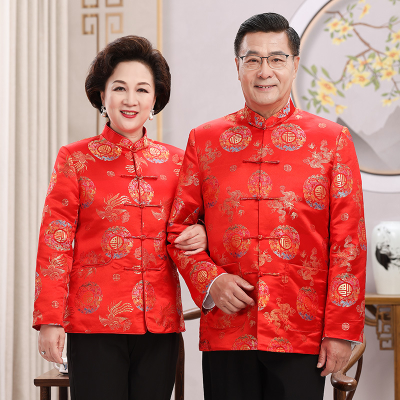 3221 autumn clothes for middle-aged and elderly couples winter cotton-padded jacket men's and women's long-sleeved birthday Chinese style Tang suit for the elderly
