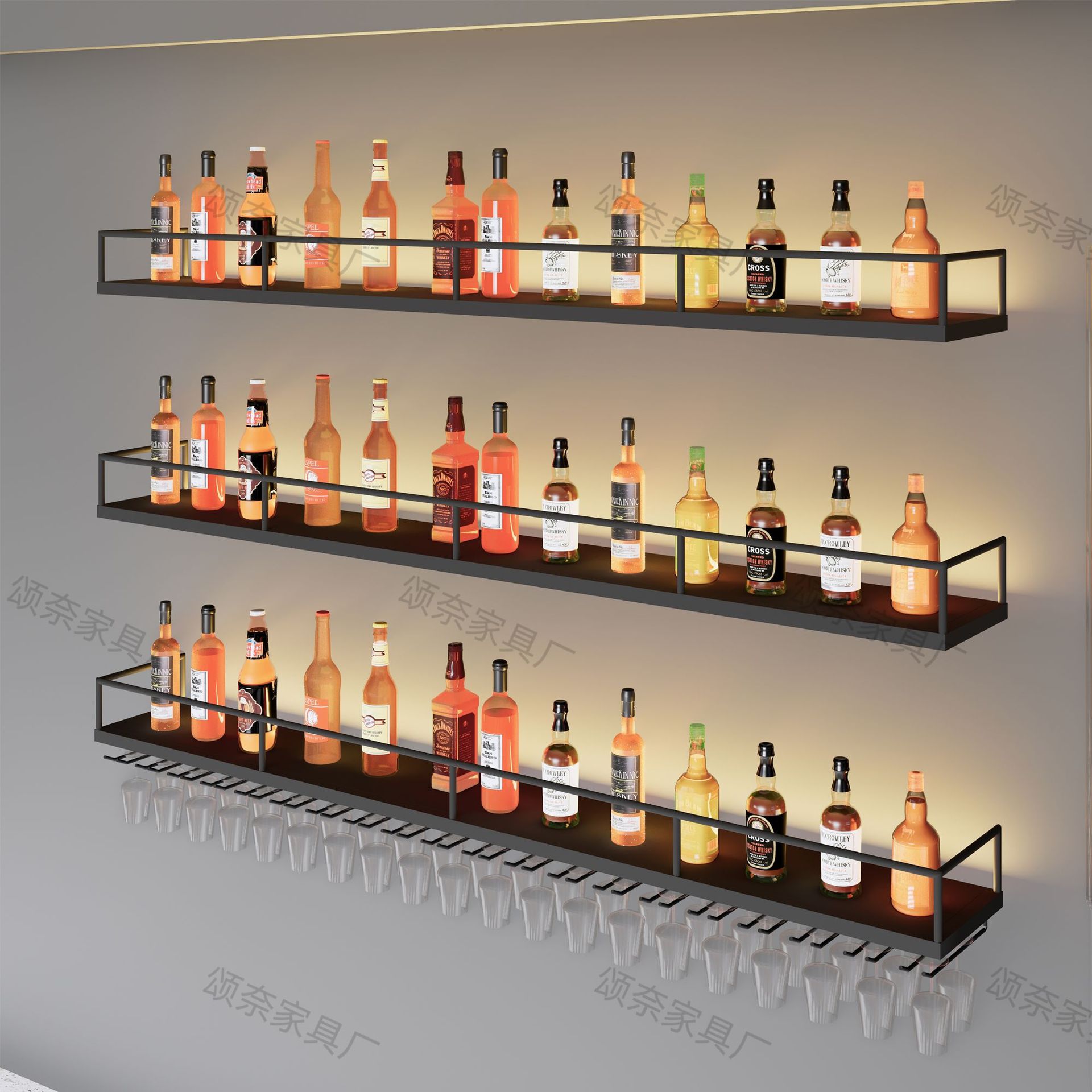Restaurant Simple Wall-Mounted Wine Rack Bar Bar Background Iron Hanging Wine Cabinet Storage Rack Wine Glass Hanging Rack