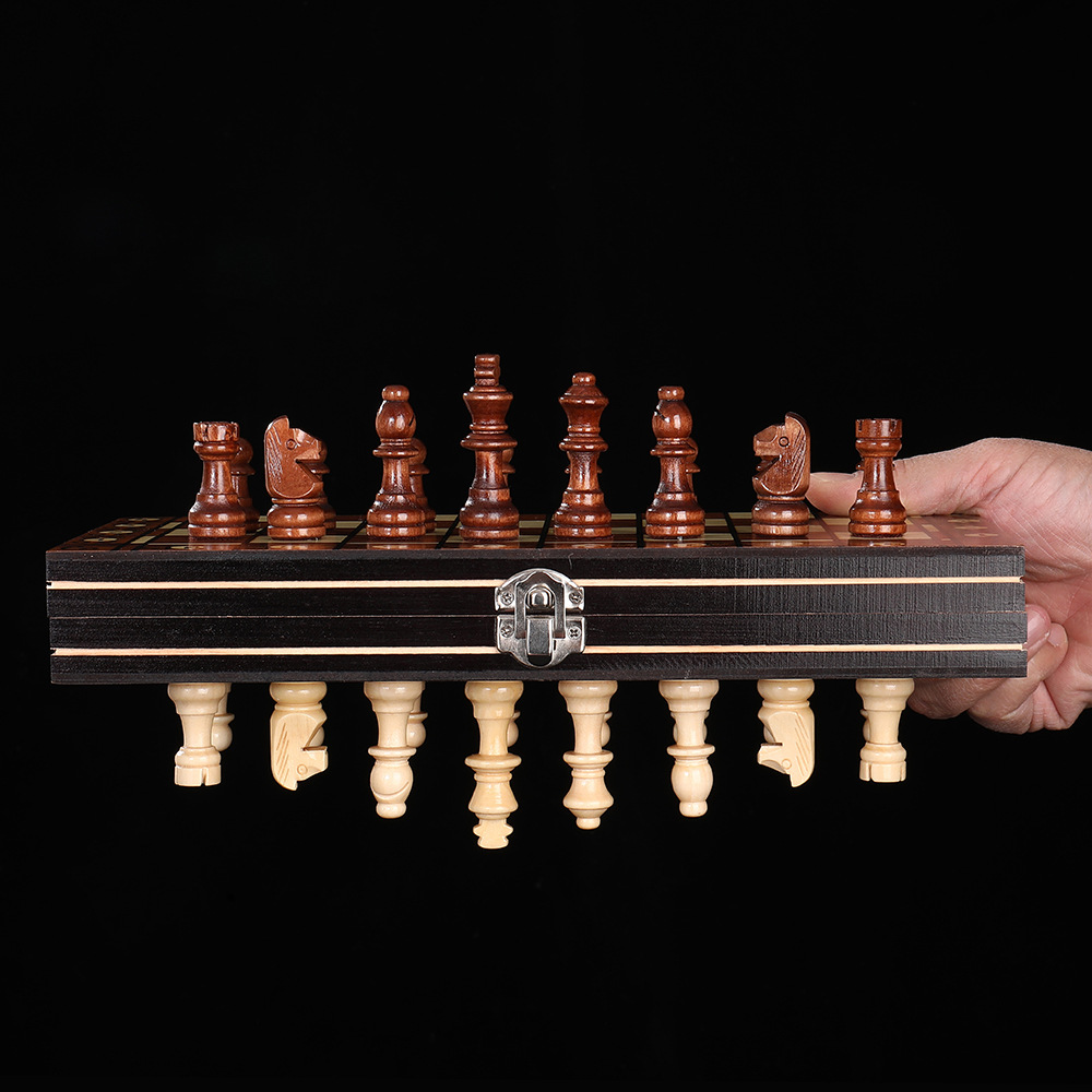 Factory direct wooden magnetic chess 3 in 1 set portable foldable educational competitive board game toys