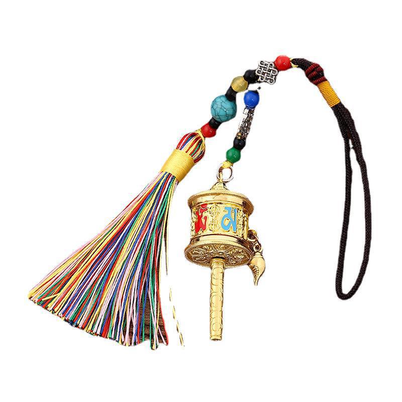 Xizang Six-Character Hand-Cranked Prayer Wheel Colorfulful Pendant Bag Hanging Bagua Colorfulful Tassel Car Pendant Keychain Accessories
