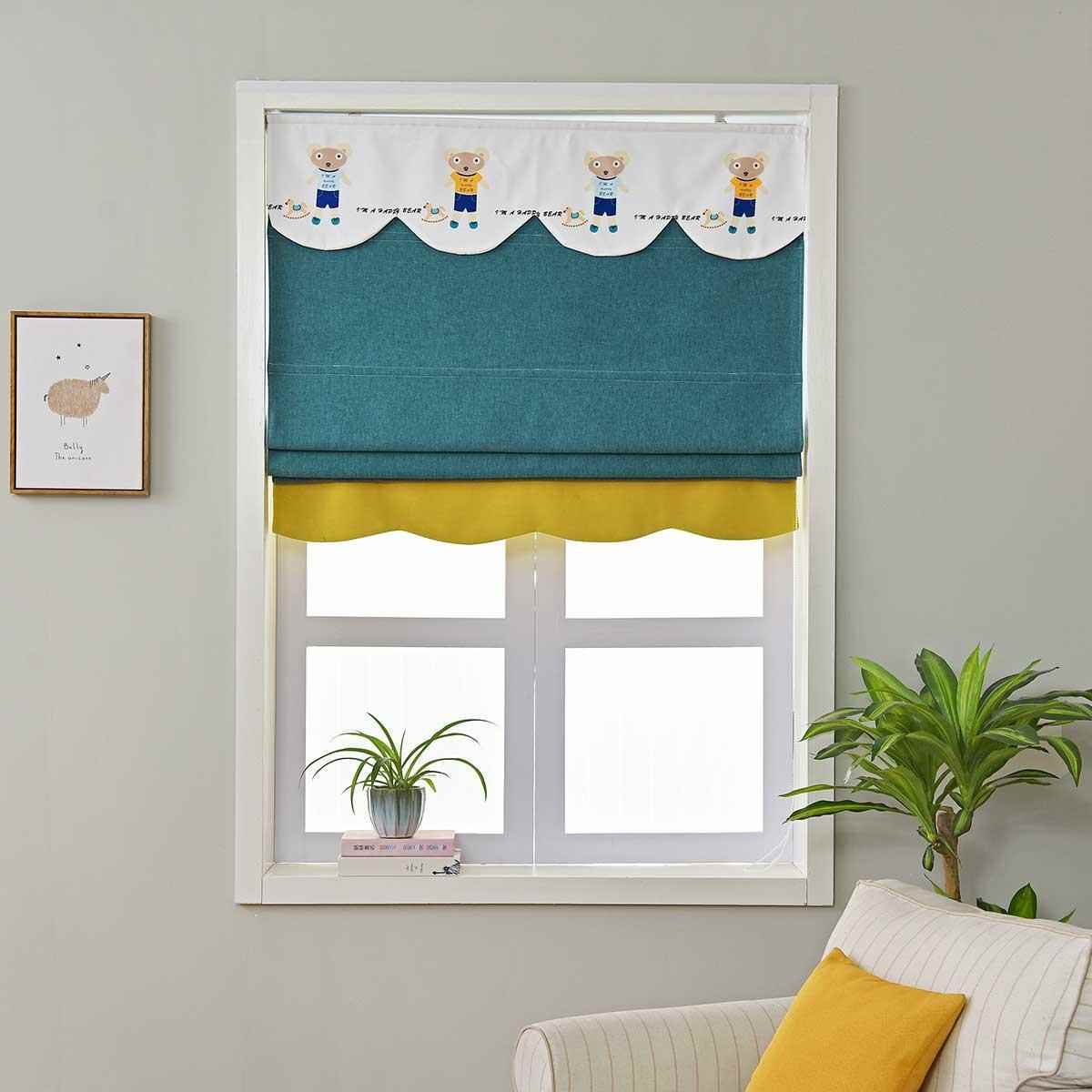 Children's Room Roman Blinds, Roll-Up Curtains, Full Blackout Bedroom Small Window Roller Blinds, Adjustable Curtains, Bay Window Short Curtains, Sunshade