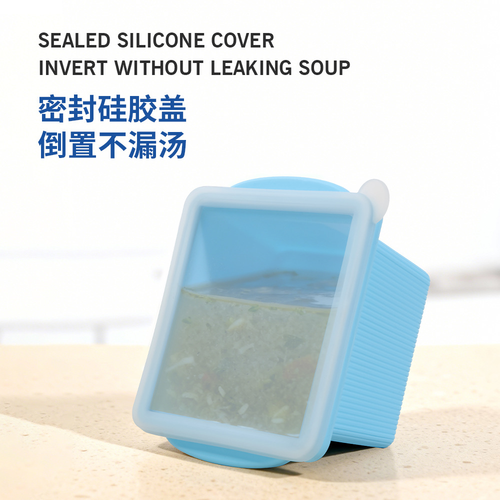 Silicone Mold for Making Frozen Soup with Iron Ice Dividers, Household Food Storage Quick-Freezing Preservation Box, Freezer Tray with Lid