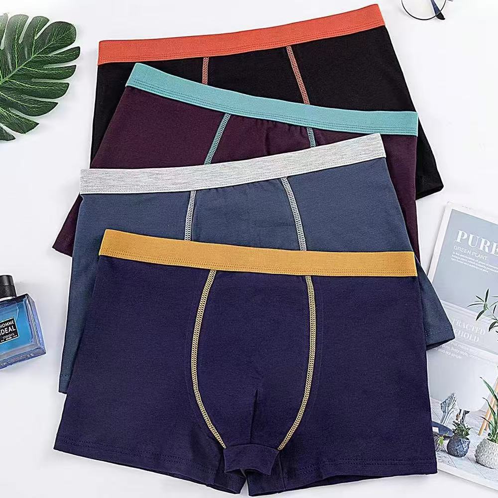 Solid Color Printed Cotton Mid-Waist Comfortable and Breathable Men's Boxer Briefs