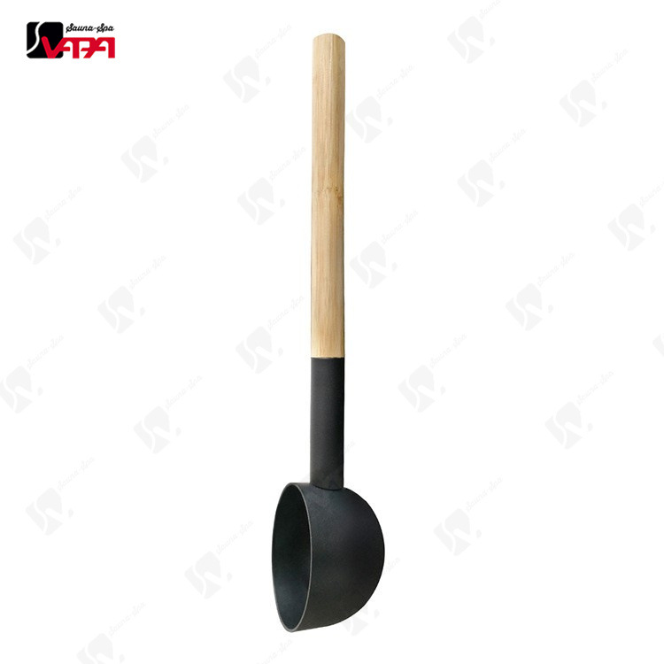 Factory Direct sales sauna black aluminum barrel aluminum spoon round spoon sauna room bamboo handle aluminum barrel aluminum spoon 7L spraying