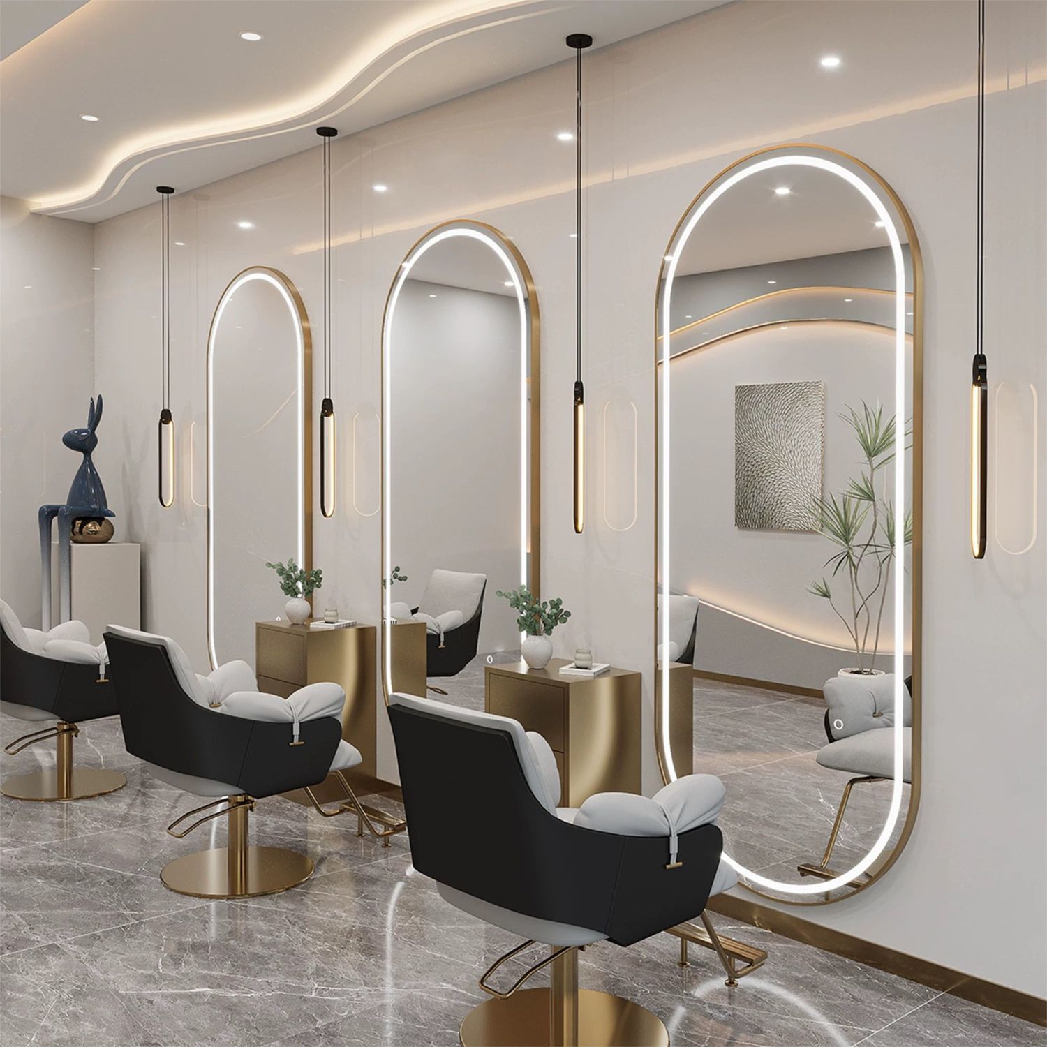 High-End Barber Shop Mirror, Single-Sided Wall-Mounted Dressing Mirror for Home Use, Wedding Dress Shop Mirror with Light, Beauty Salon Mirror for Hairdressing