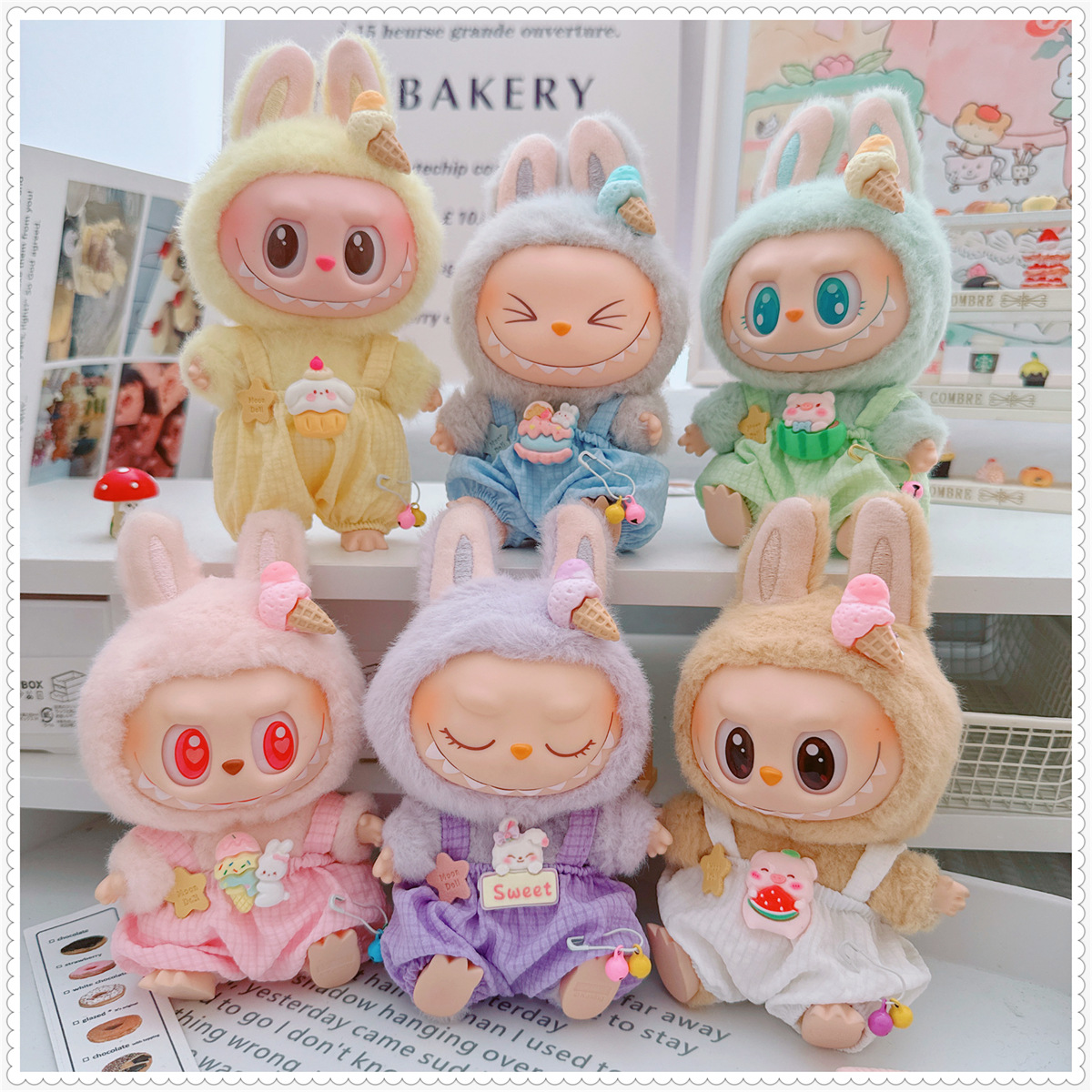 10cm Baby Clothes 15cm Shirt Dense Checkered Overalls Cotton Doll Clothes Labubu Pendant Dress Up