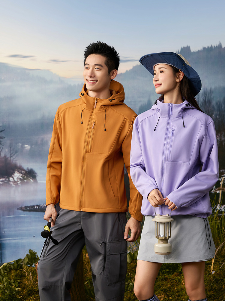 Autumn and Winter Soft Shell Hooded Jacket, Wear-Resistant and Windproof, Classy Team Uniform Zipper Jacket, Cross-Border Pure Color Printed Logo Trend