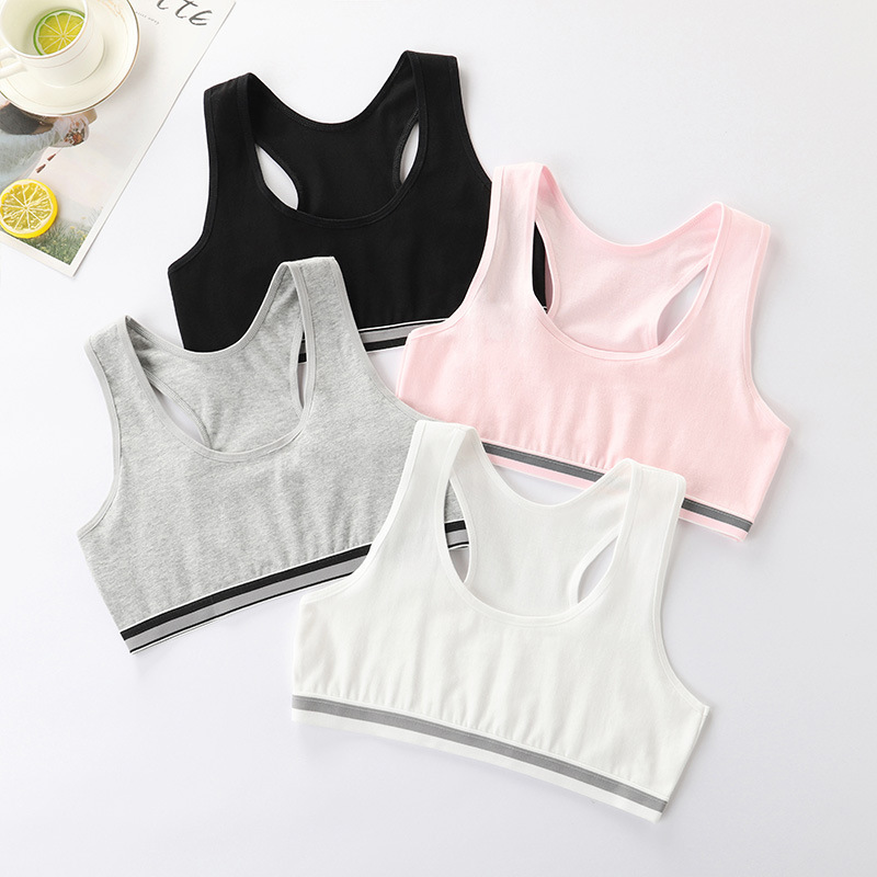 Underwear Female Students Development Period Girls Sports Vest Junior High School Students Pure Cotton Anti-Bump 12-14-16 Years Old Bra