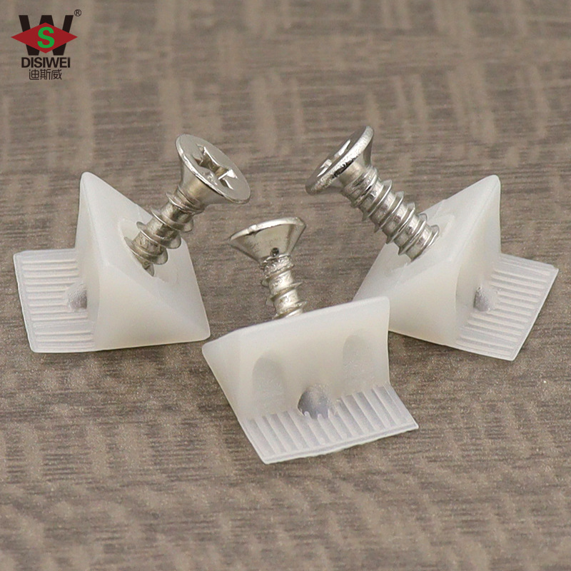 Disway white plastic back plate buckle 45 degree cabinet back plate holder plastic small angle code with self-tapping screw matching